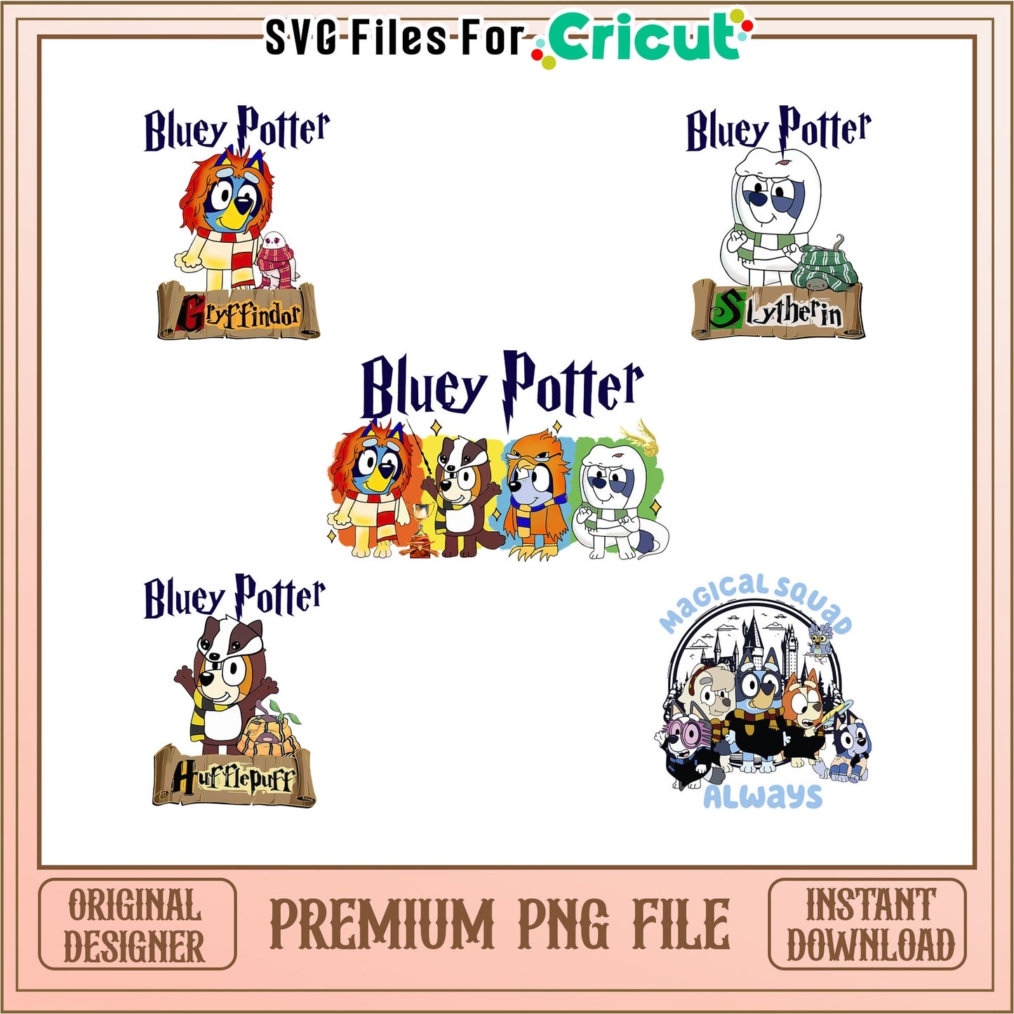 Bluey potter cartoon bundle png, harry potter bluey png
