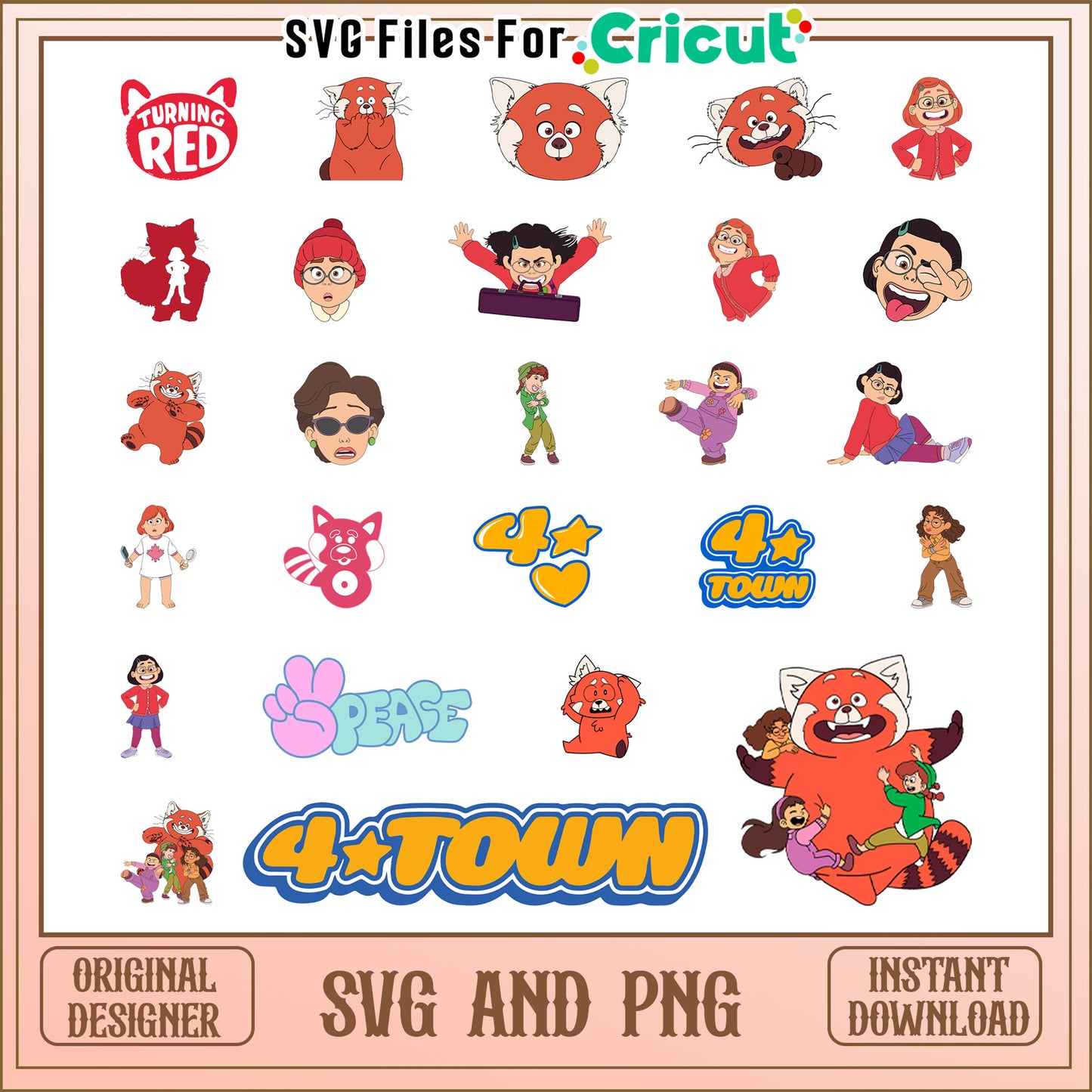 Turning red cartoon bundle svg, turning red disney svg