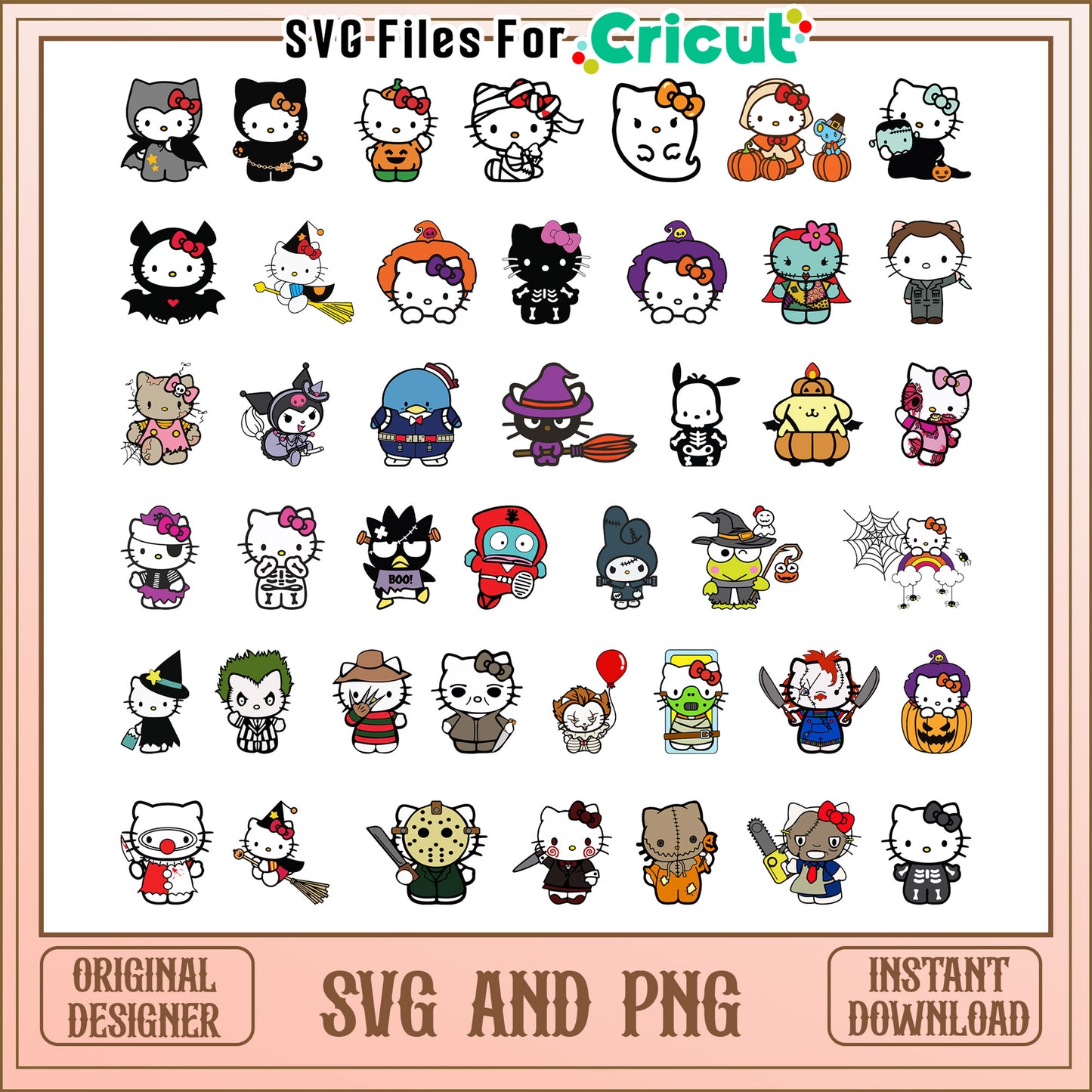 Hello kitty cosplay halloween bundle svg, halloween hello kitty svg
