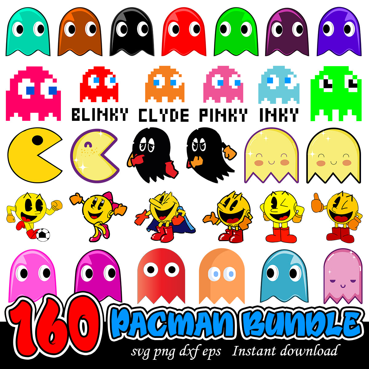 Pacman svg bundle, Pacman characters svg bundle