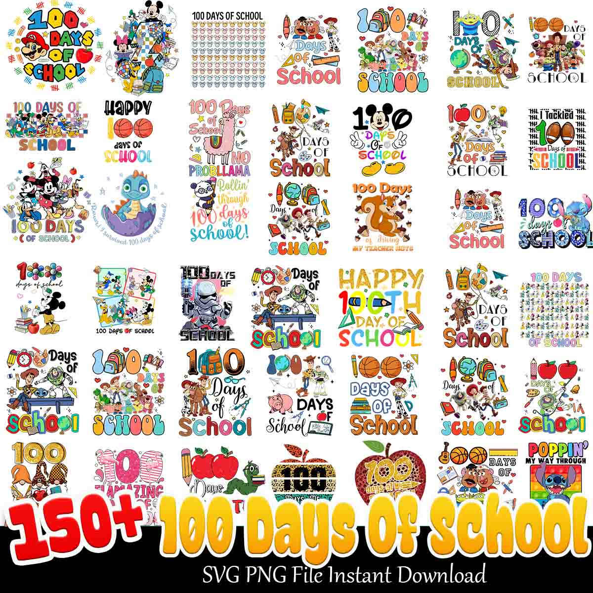Big Bundle 100 Days Of School Png Svg, Happy 100 days of school