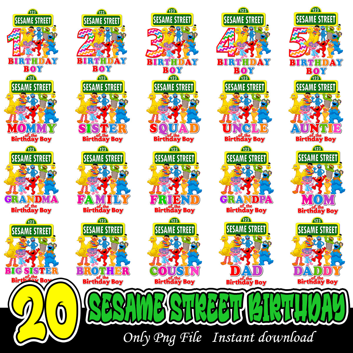 Sesame birthday art bundle, Sesame birthday PNG bundle