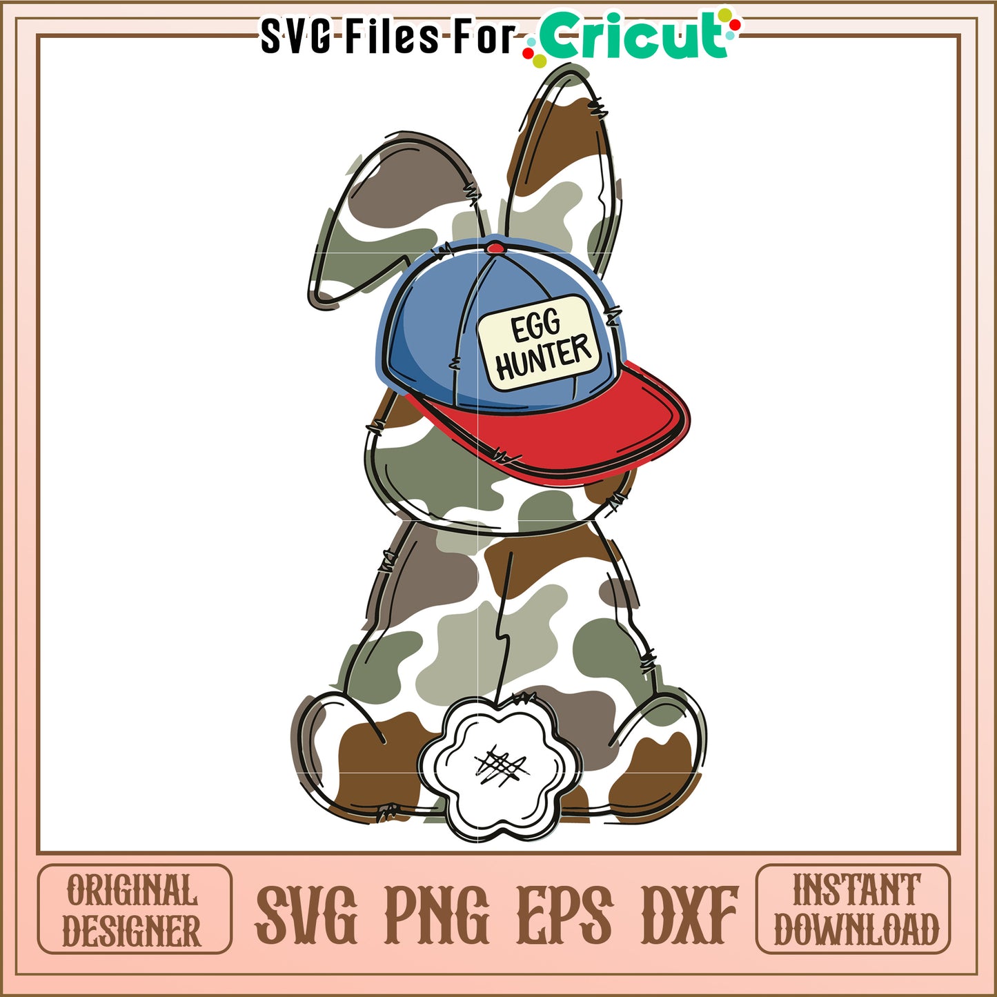 Camo Bunny with Hat for Easter, Perfect for Holiday Decor Ideas