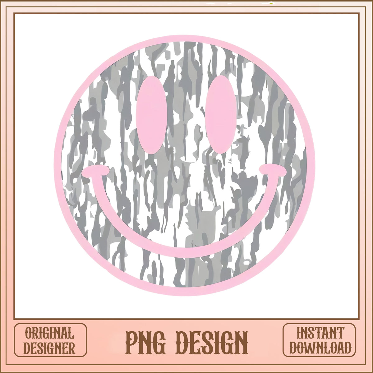 Camo Smiley Face PNG, Pink Happy Face PNG, Retro Smile PNG