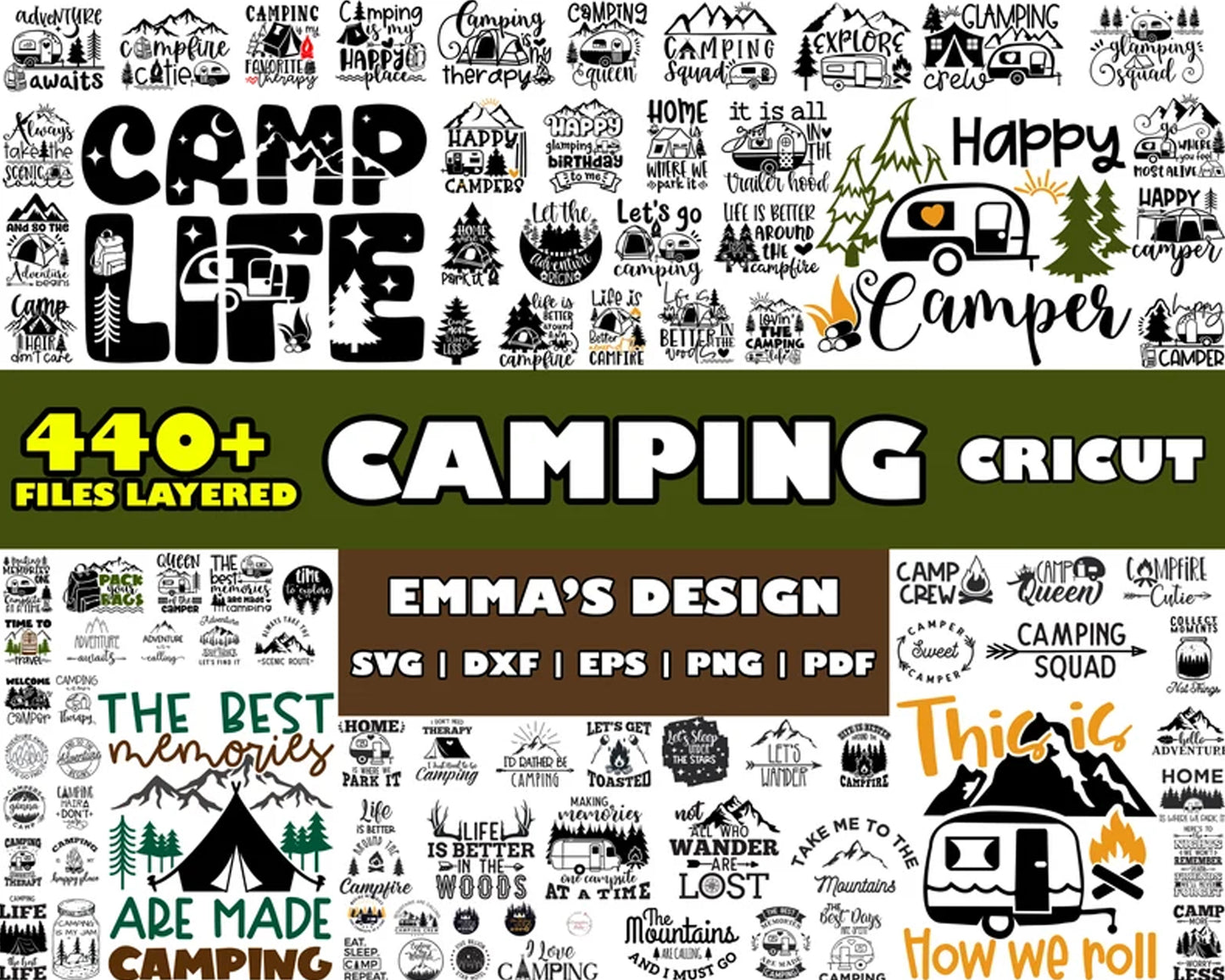 Camp life black white bundle svg, camping quotes svg, happy camp svg