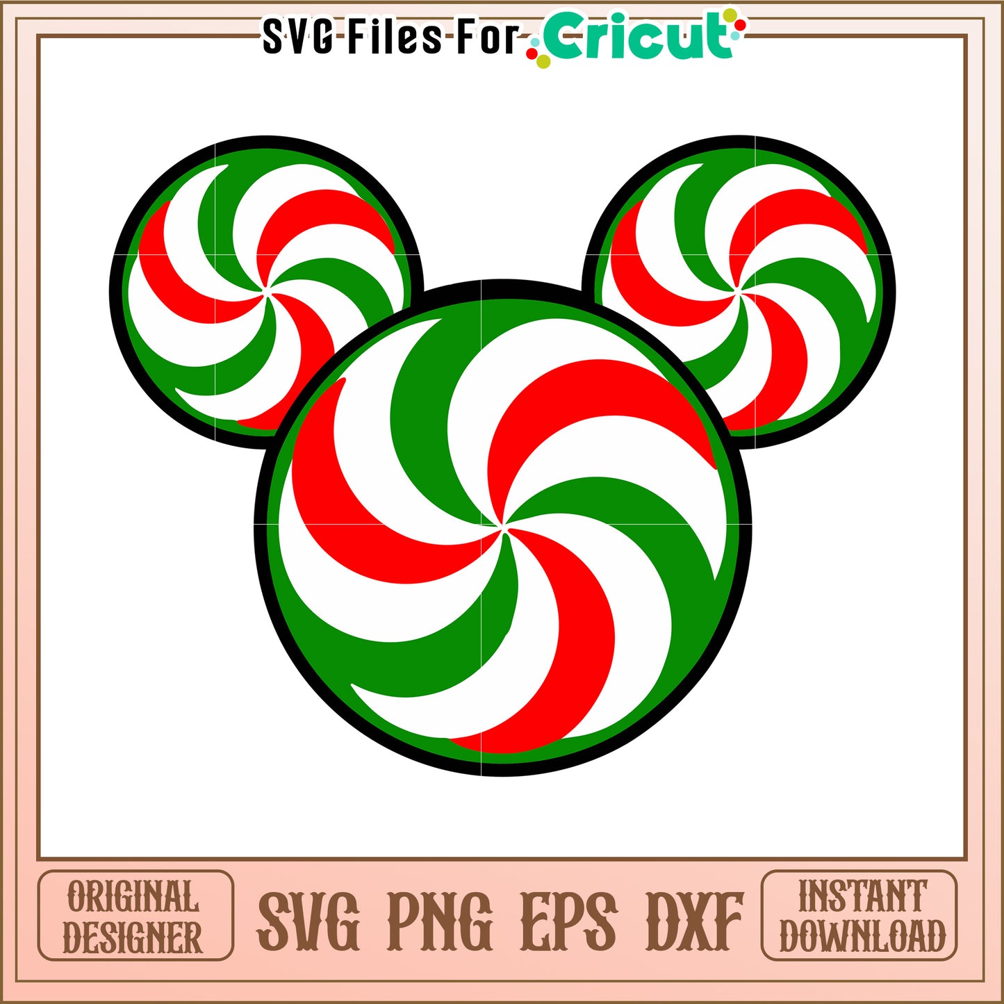 Candy Cane Mickey SVG PNG EPS DXF