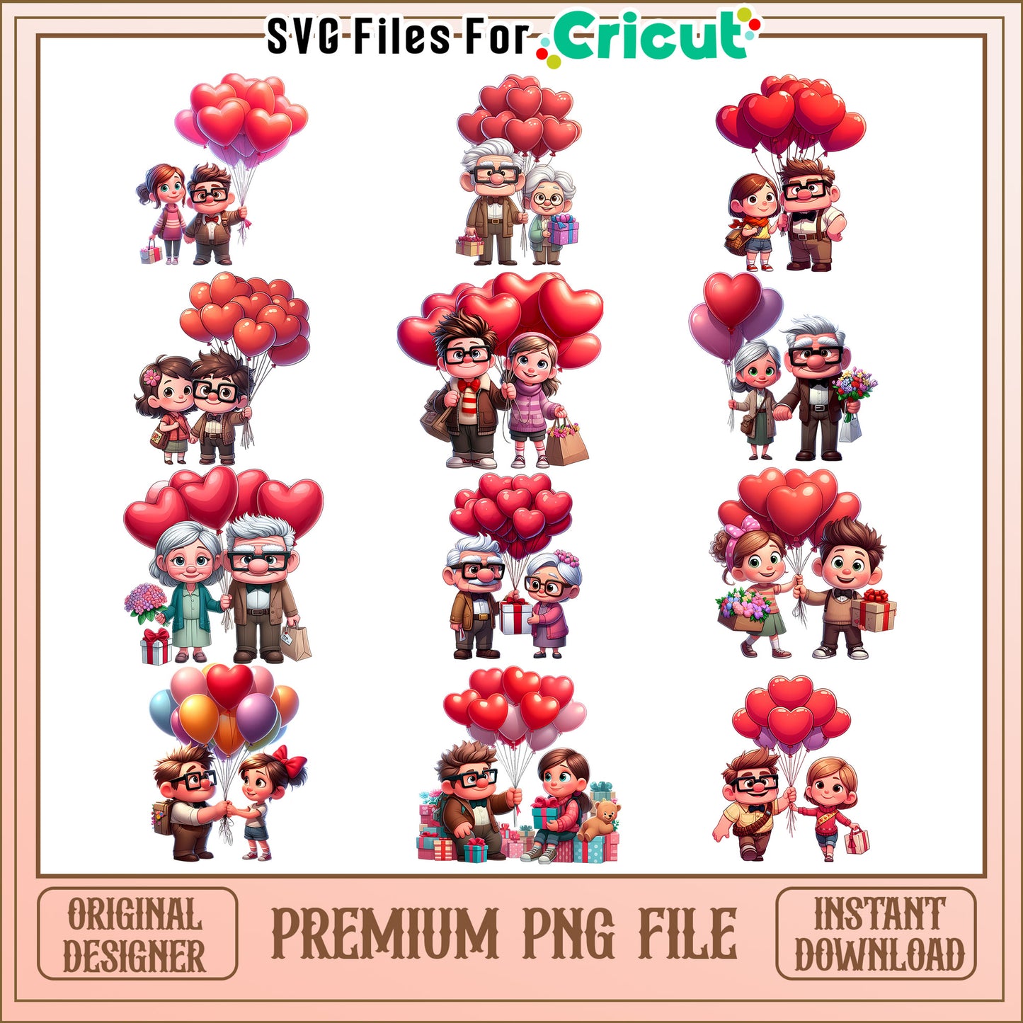 Carl fredricksen and ellie love bundle png, disney up valentine png