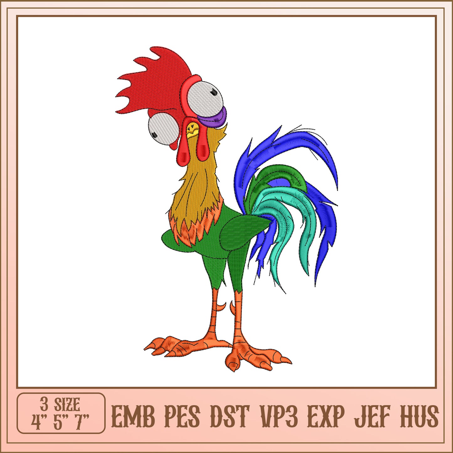 Cartoon Rooster Embroidery Design