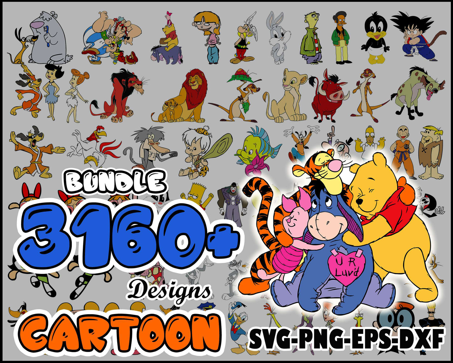 Disney cartoon characters bundle svg, popular cartoon svg