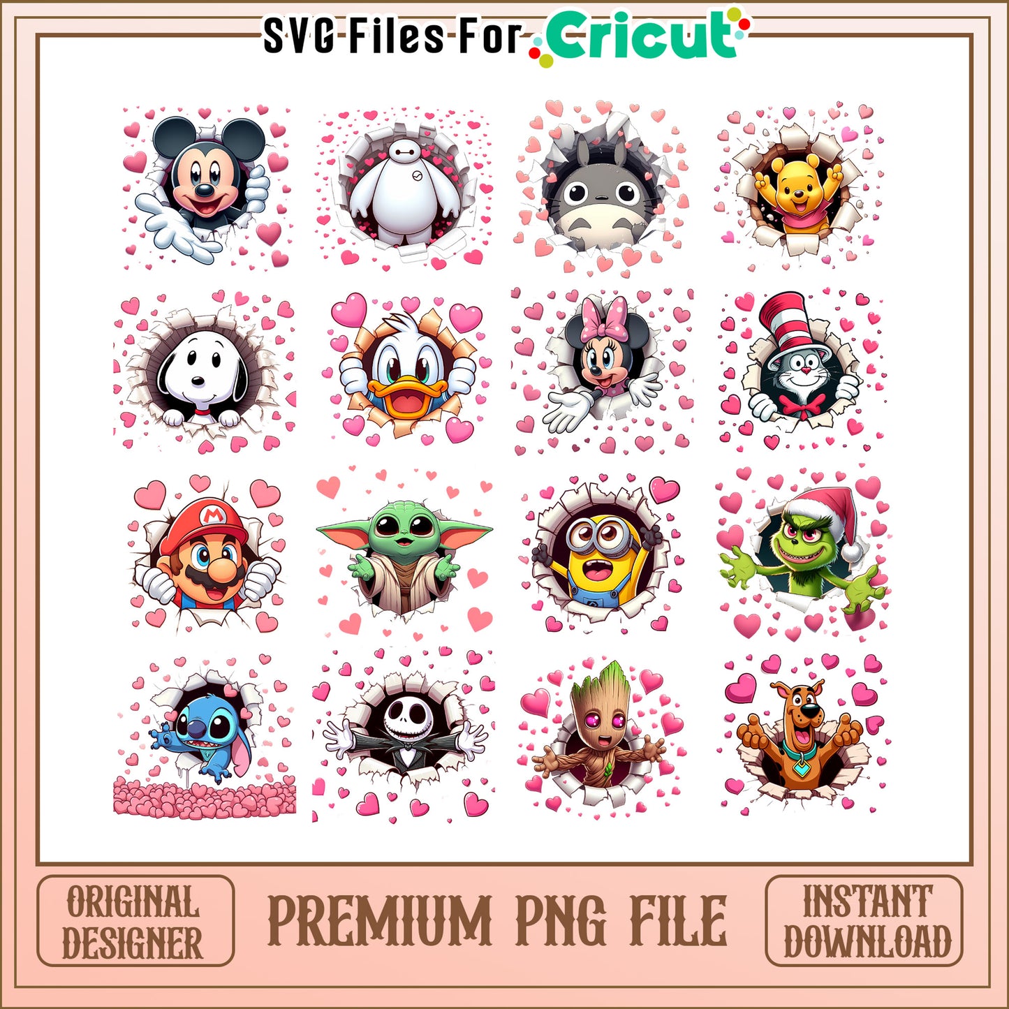 Cartoon characters love valentine bundle png, valentine cartoon png