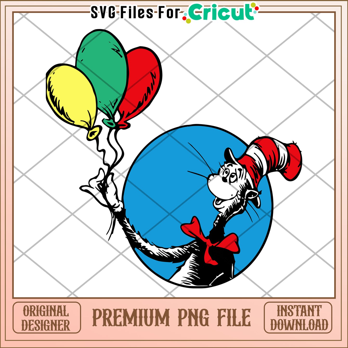 Cat in the Hat PNG Balloons Birthday Image