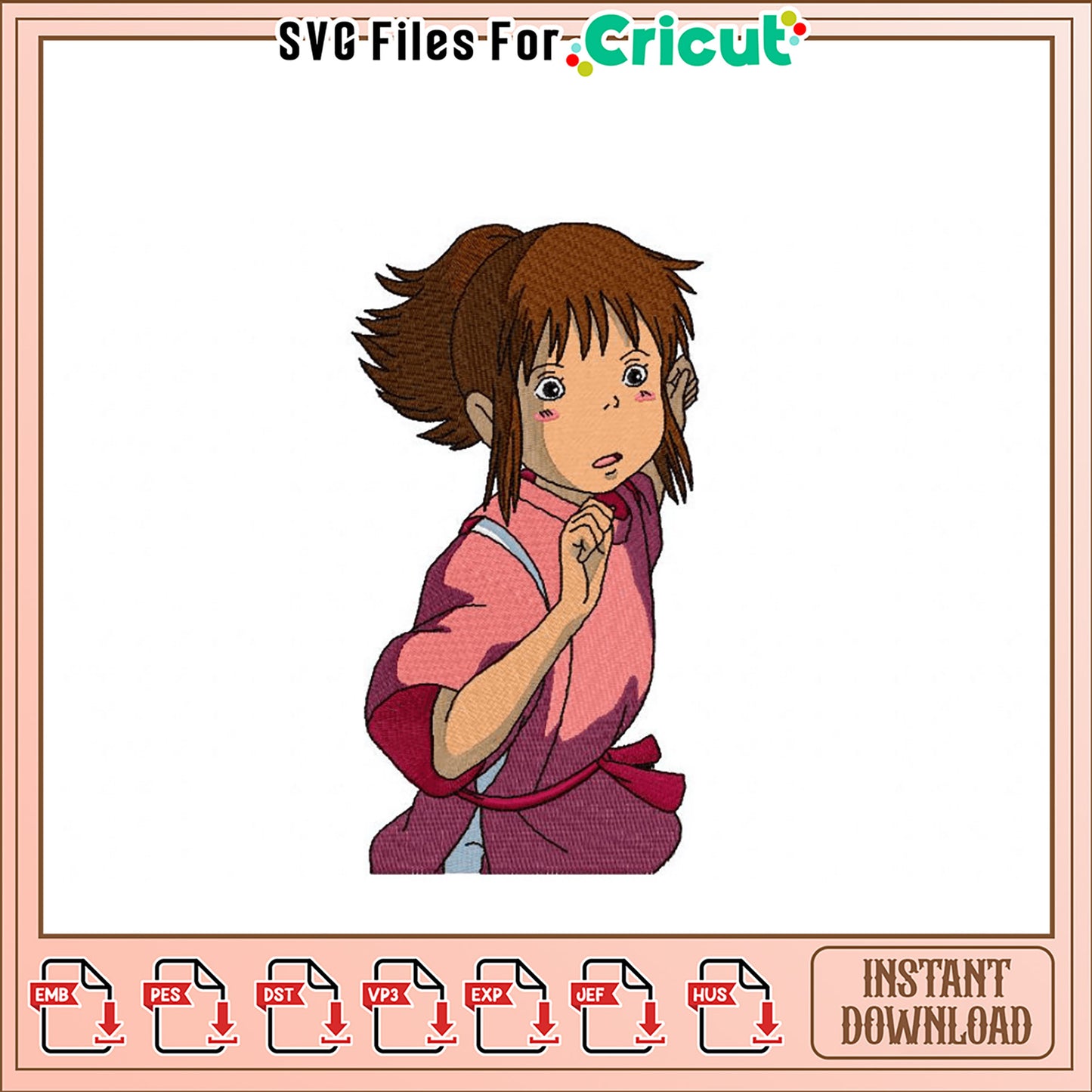 Charming Embroidery Design of a Young Girl Character