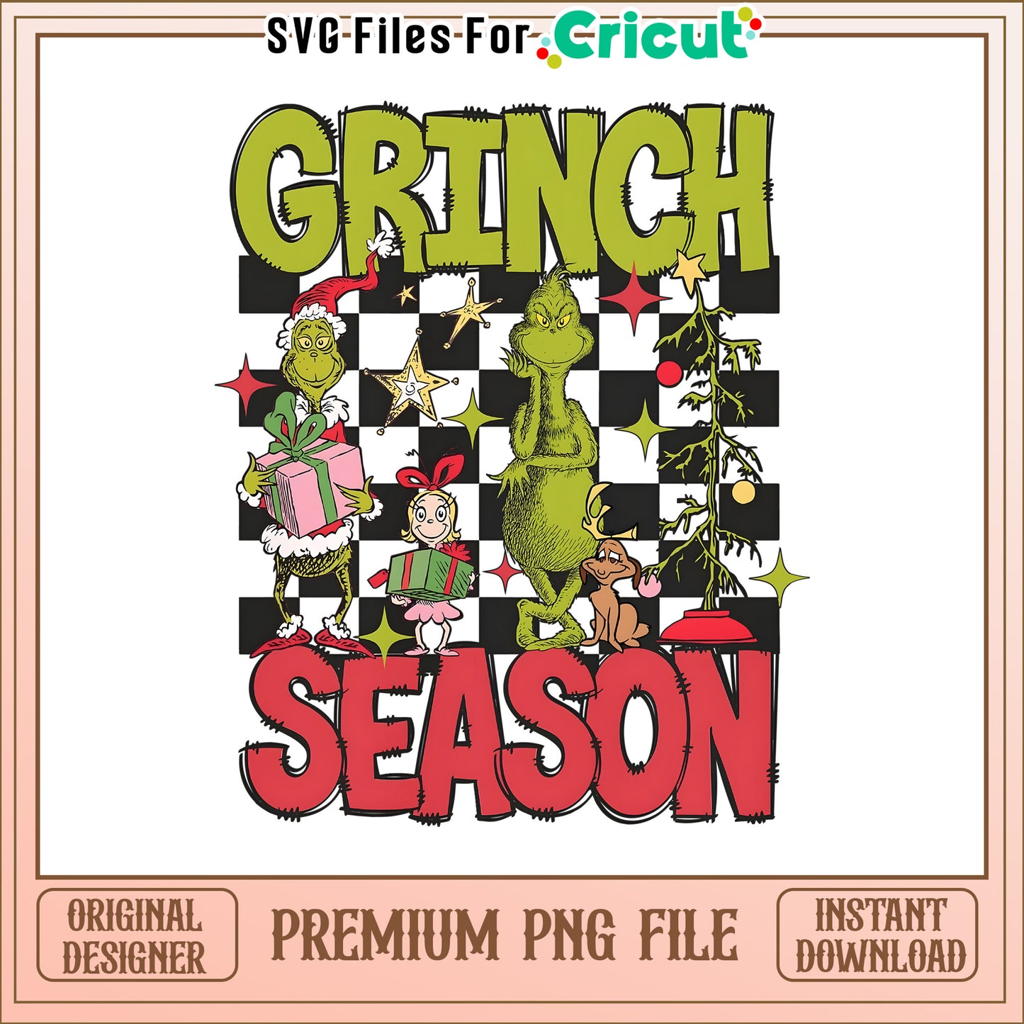Checkerboard grinch season friends png, grinch on disney plus png