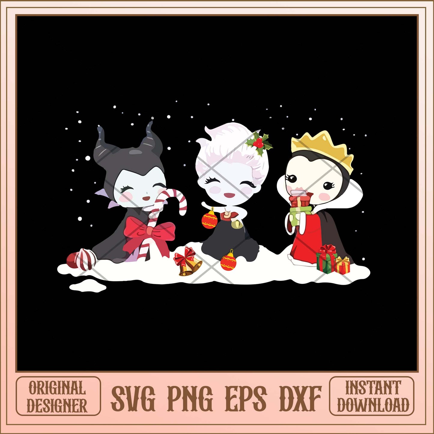 Chibi Disney Villains Maleficent Ursula Evil Queen Christmas svg, Christmas Disney witch svg