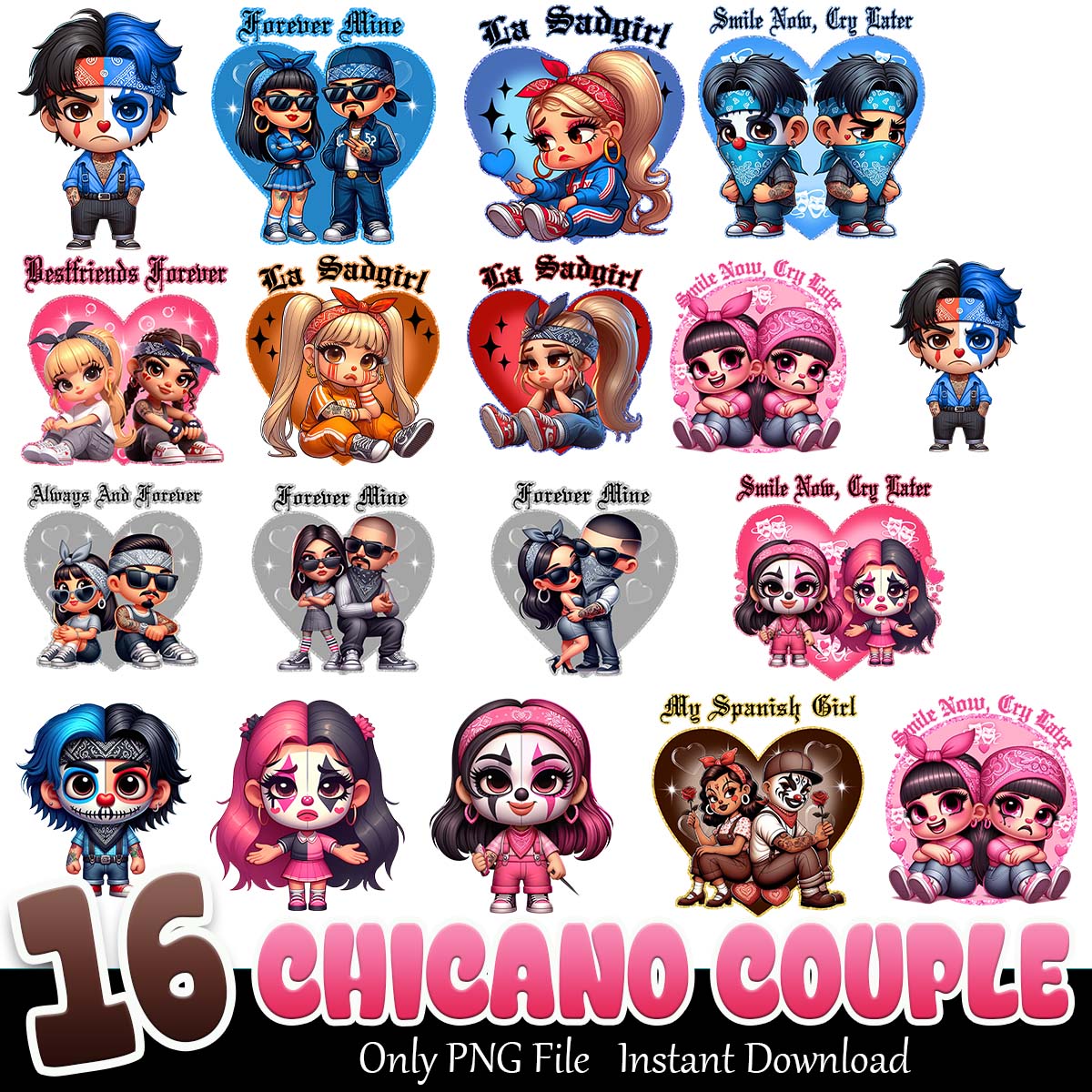 Chicano Couple Bundle PNG, Chicano valentine png bundle