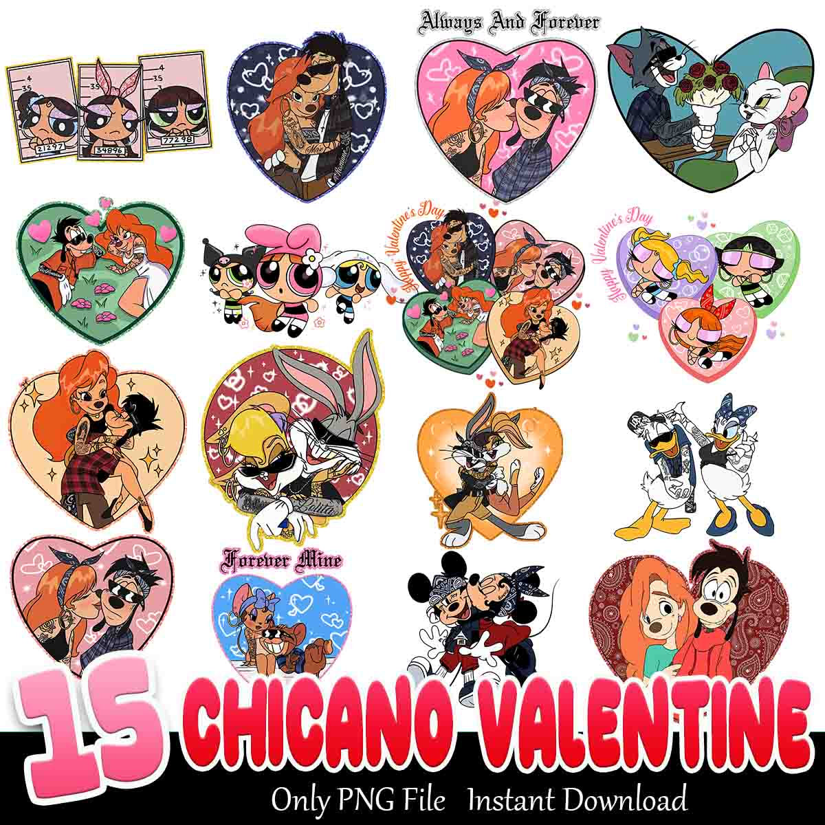 Chicano Valentine Couples Bundle PNG, Valentine couple bundle