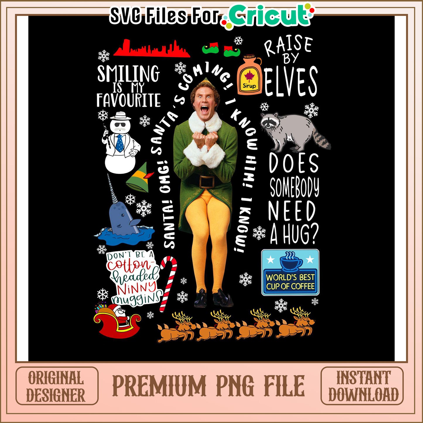 Christmas PNG File for Cricut, Fun Elf Design with Quotes