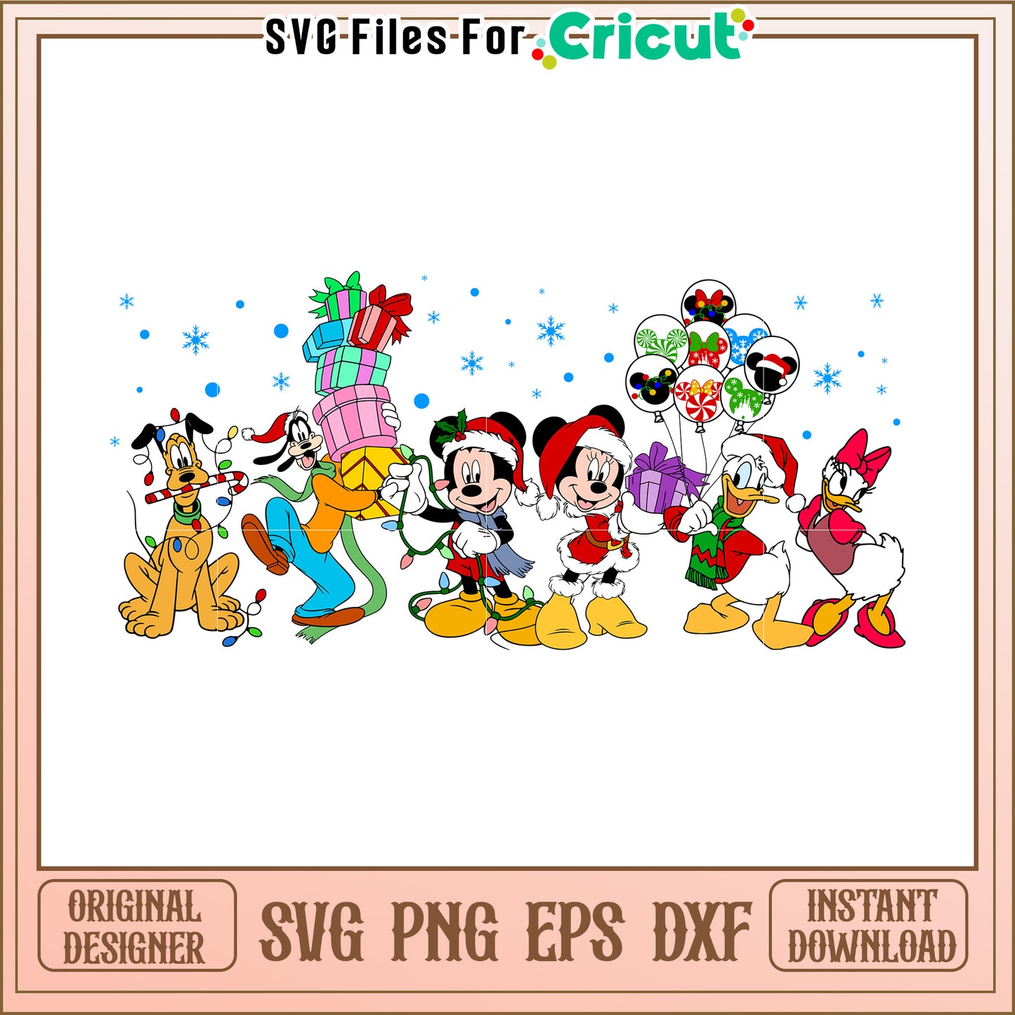 Christmas SVG Design with Mickey Mouse and Friends Celebrating Joyfully