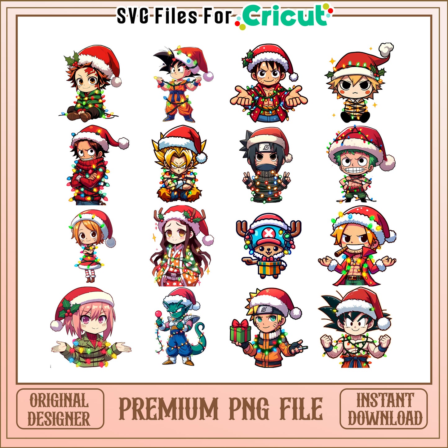 Anime popular characters santa christmas bundle png, anime christmas hat png