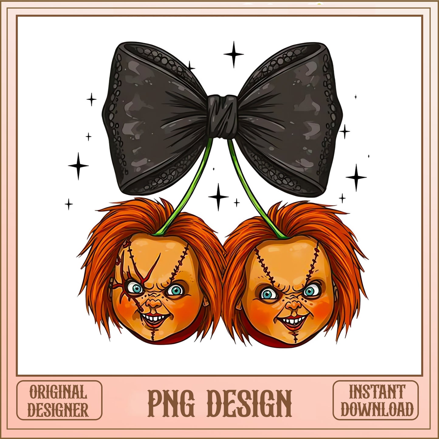 Chucky Cherry Bow PNG, Horror Halloween PNG, Coquette PNG