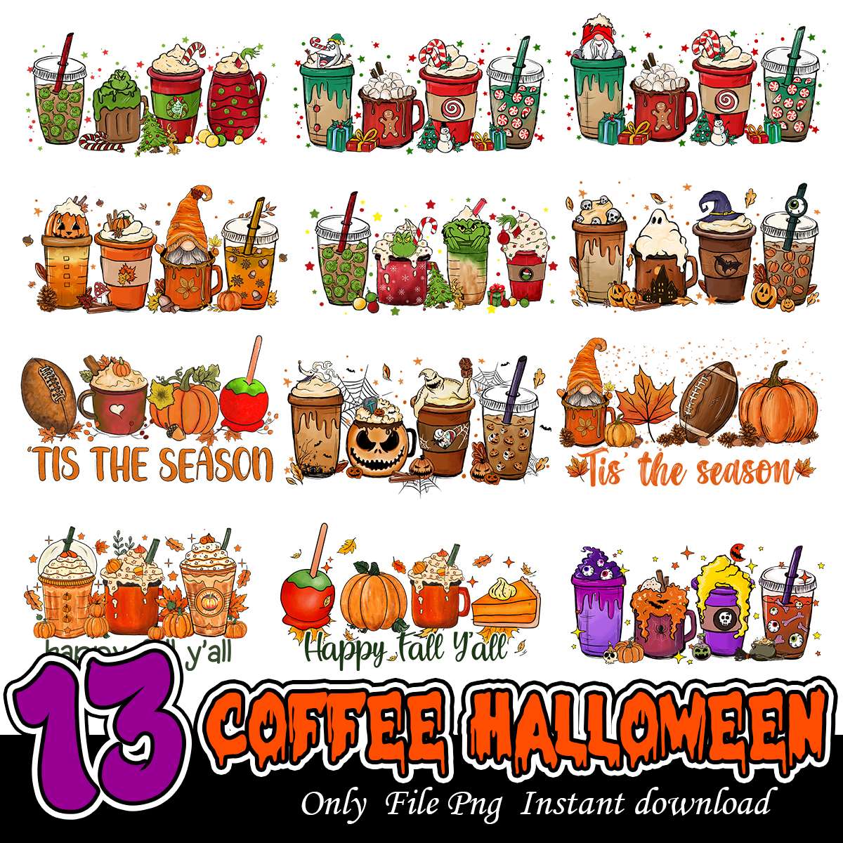 Coffee cups Halloween bundle, Halloween coffee art bundle