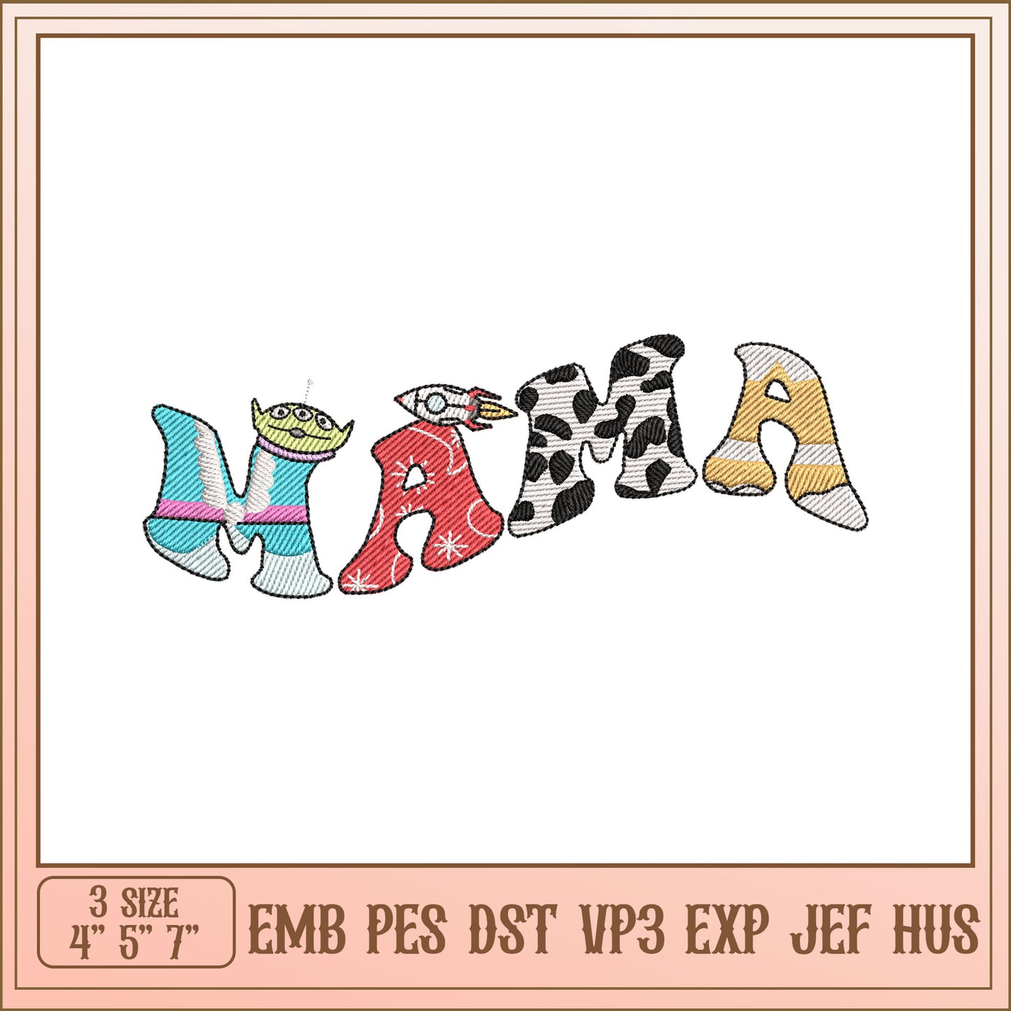 Colorful Mama Embroidery Design for Creative Projects 4x5x7