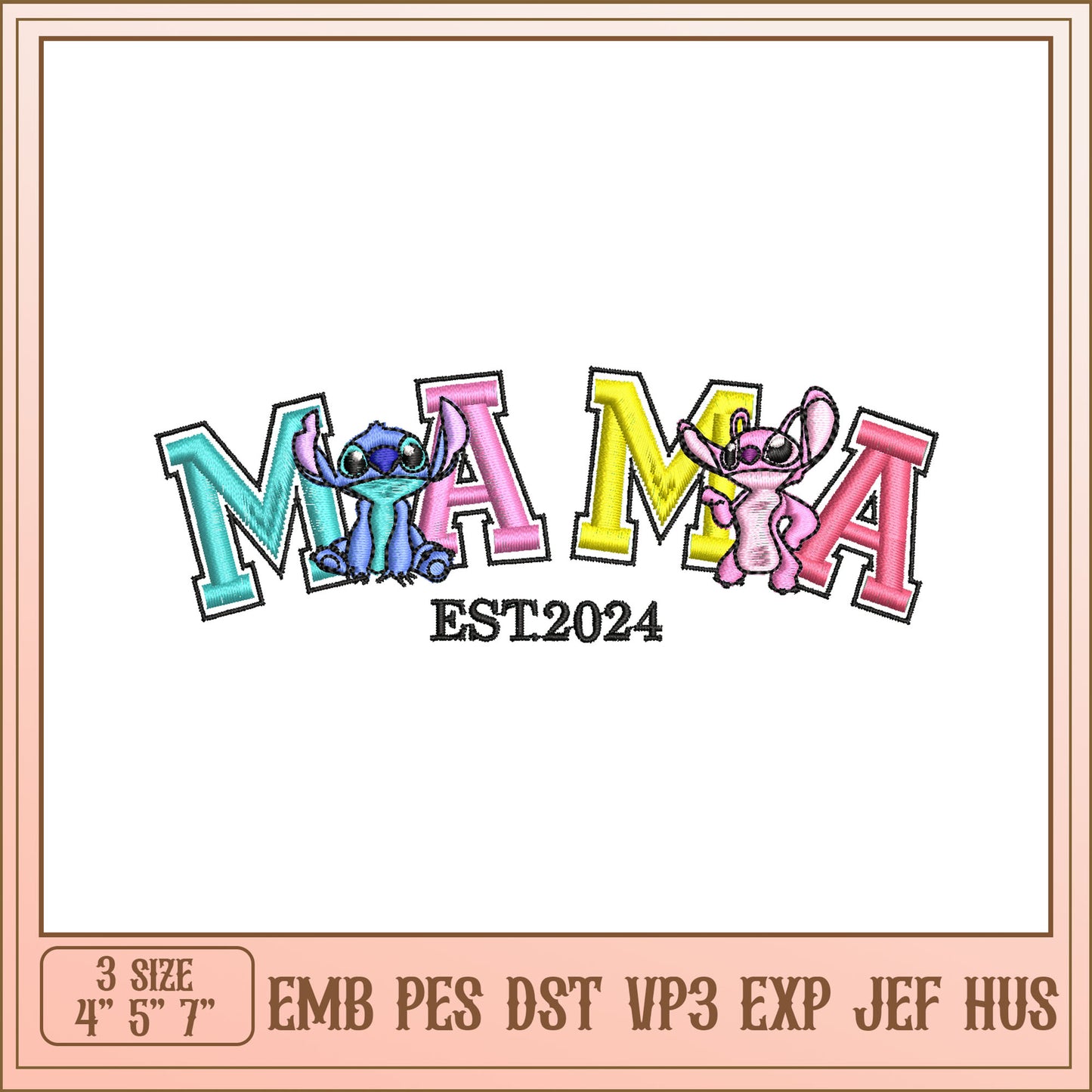 Colorful Mama Embroidery Design with Characters for 2024
