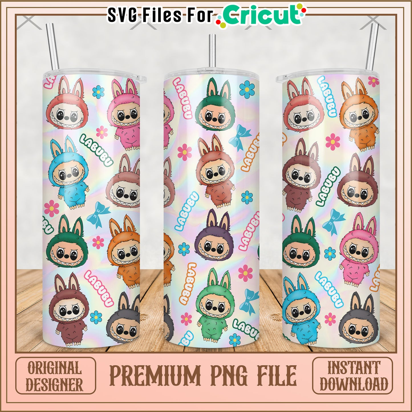 Colorful labubu tumbler illustration png, labubu clothes png, labubu clothes png