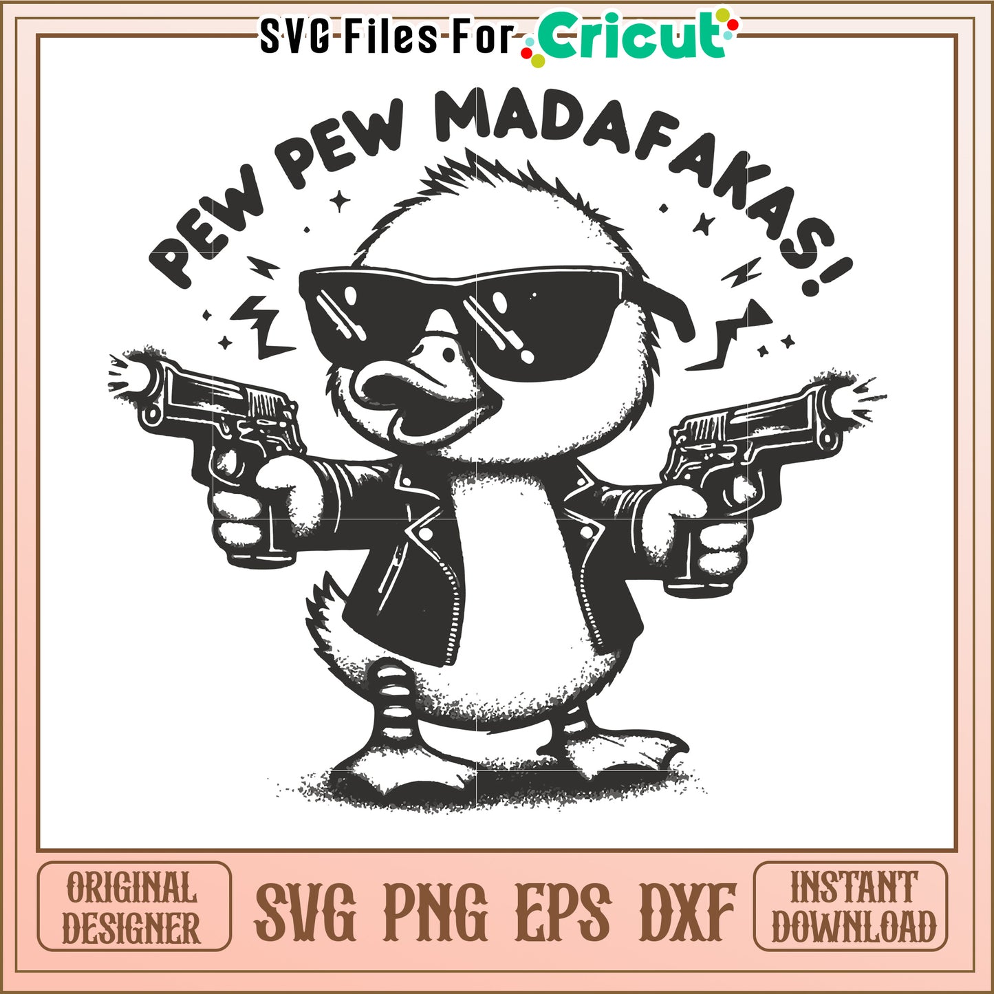 Cool Cartoon Duck with Sunglasses and Guns, Fun Graphic Design SVG