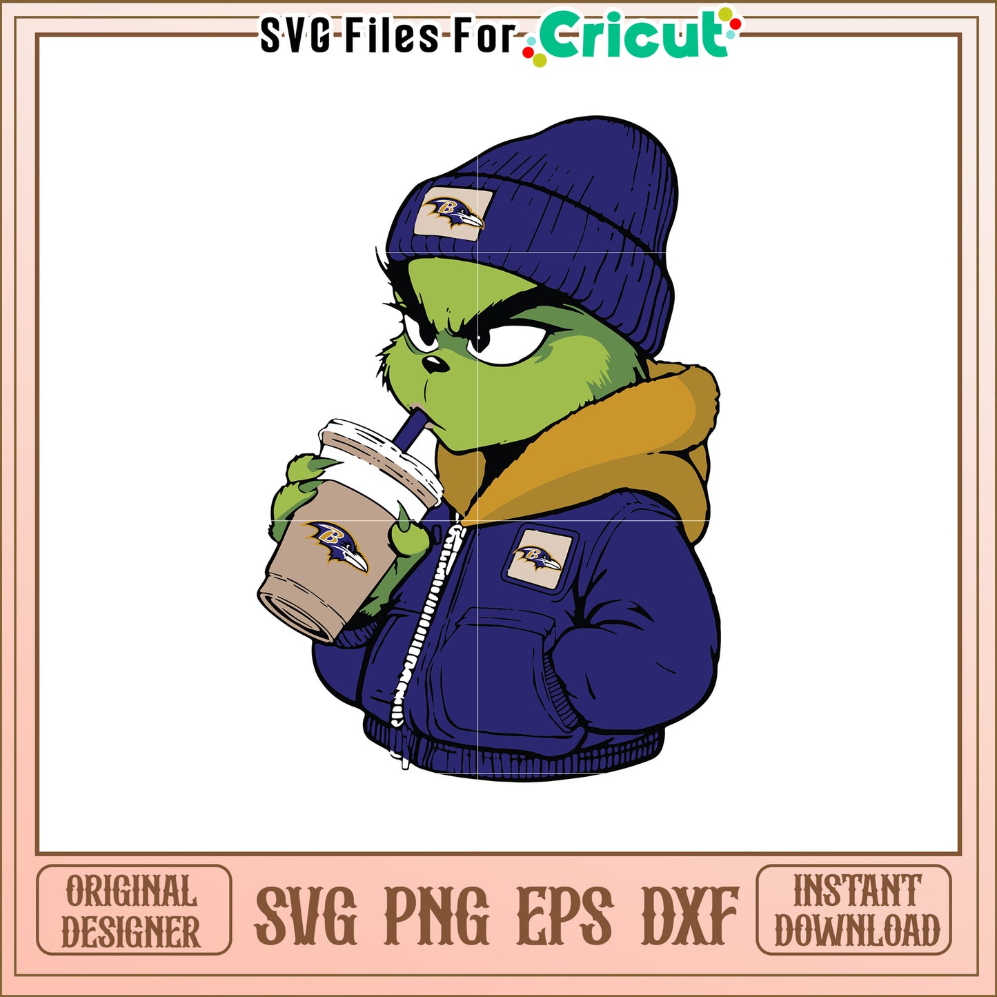 Cool Grinch Drinking Coffee SVG Design for Fans