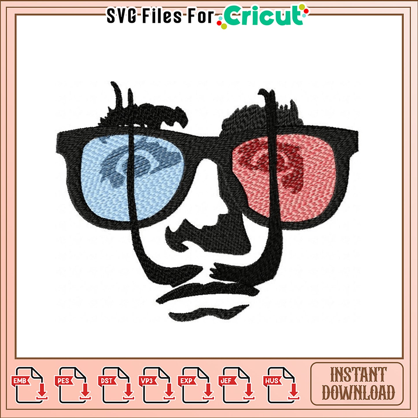 Cool Sunglasses Embroidery Design for Instant Download