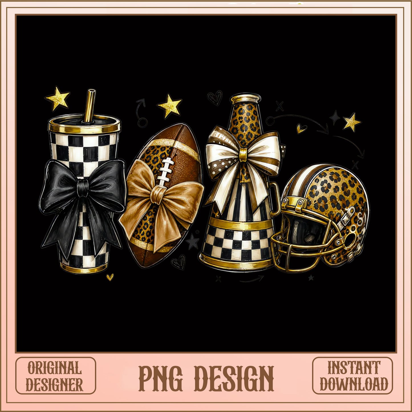 Coquette Football PNG, Leopard Cheetah Game Day PNG, Bow Tumbler PNG