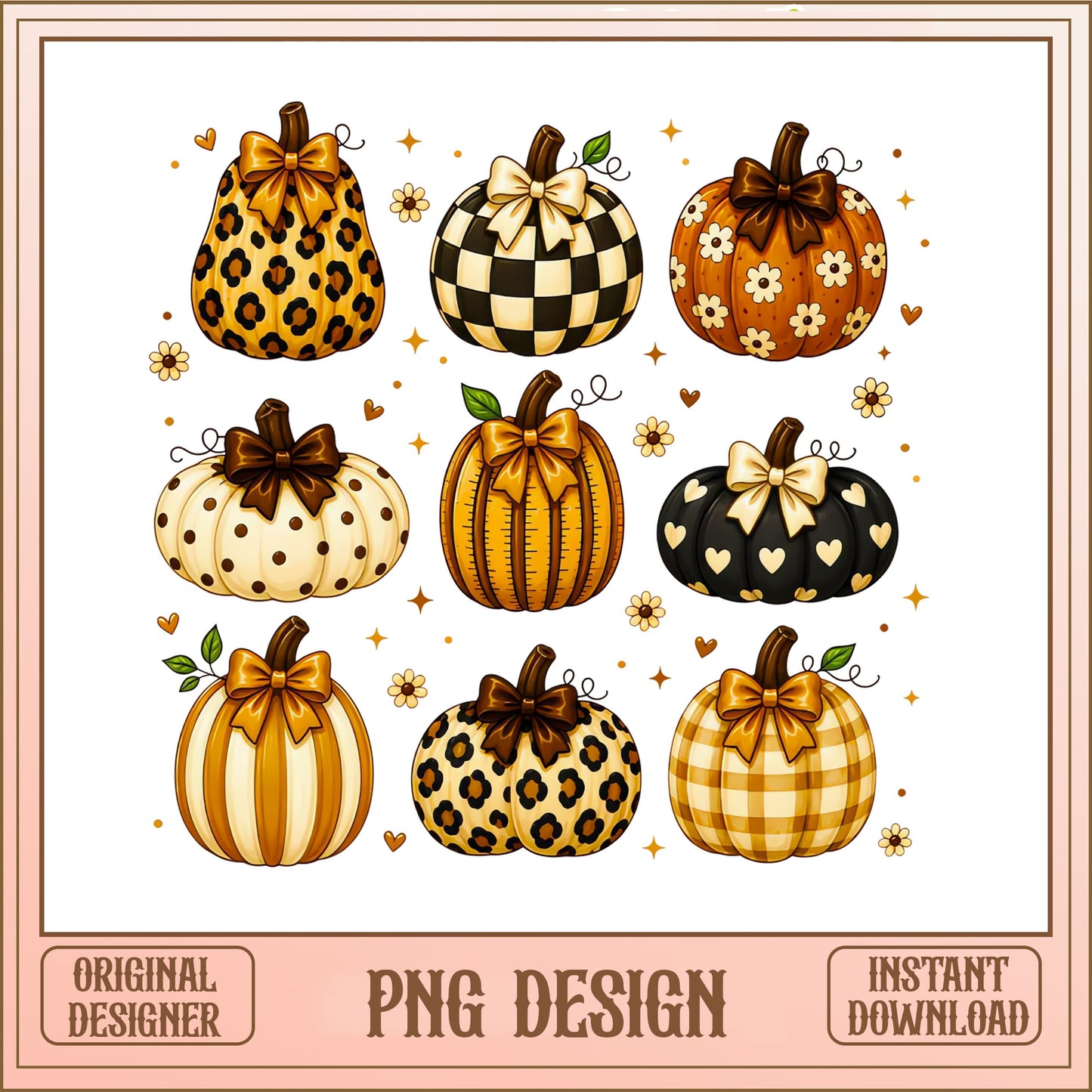 Coquette Pumpkin PNG Bundle, Fall Halloween PNG, Bow Pumpkin PNG