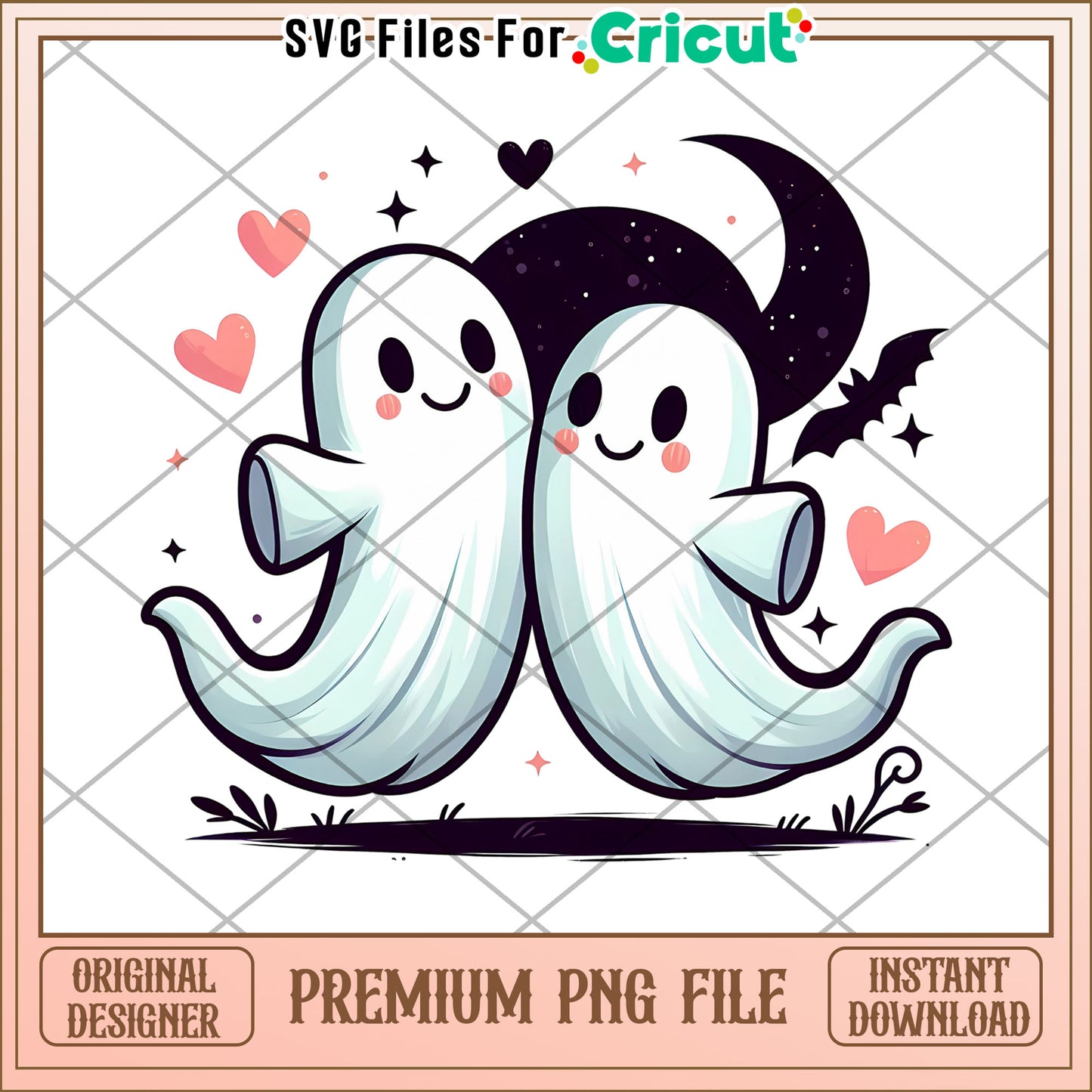 Couple ghosts design png, halloween characters png, cute halloween design png