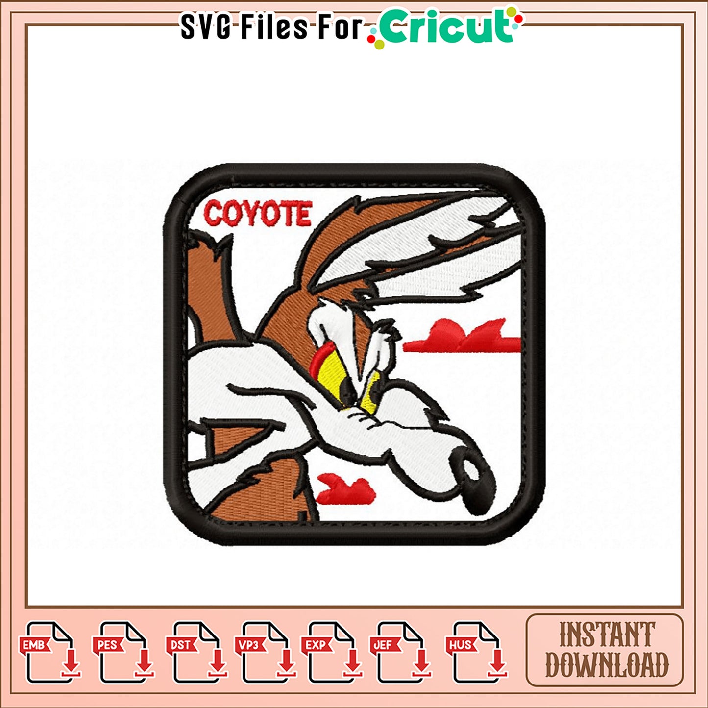Coyote Embroidery Design Instant Download