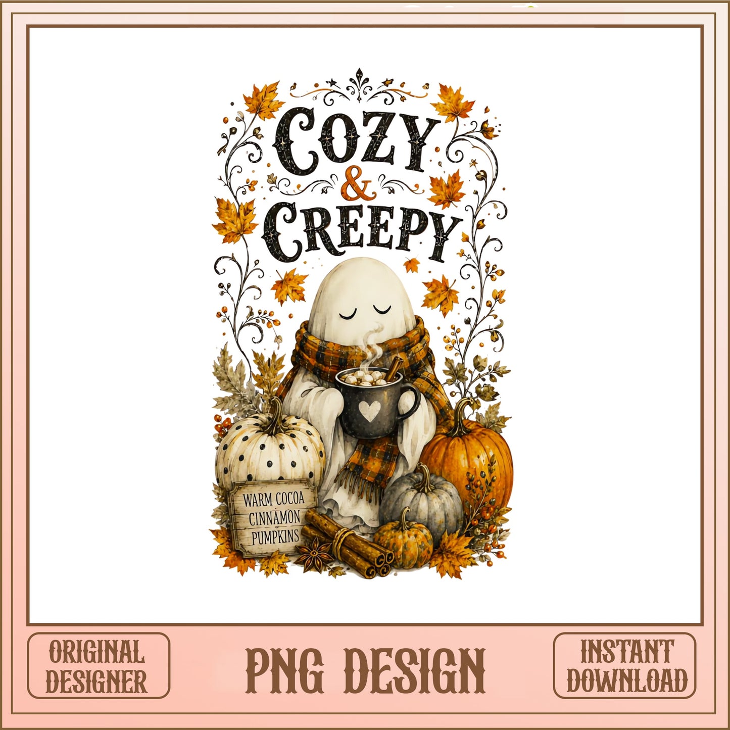 Cozy And Creepy Ghost PNG, Halloween Fall Pumpkin PNG, Autumn PNG