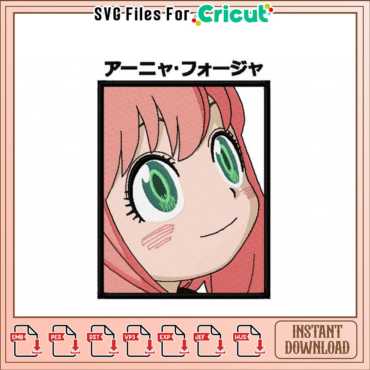 Creative Anime Girl Embroidery Design Digital Download