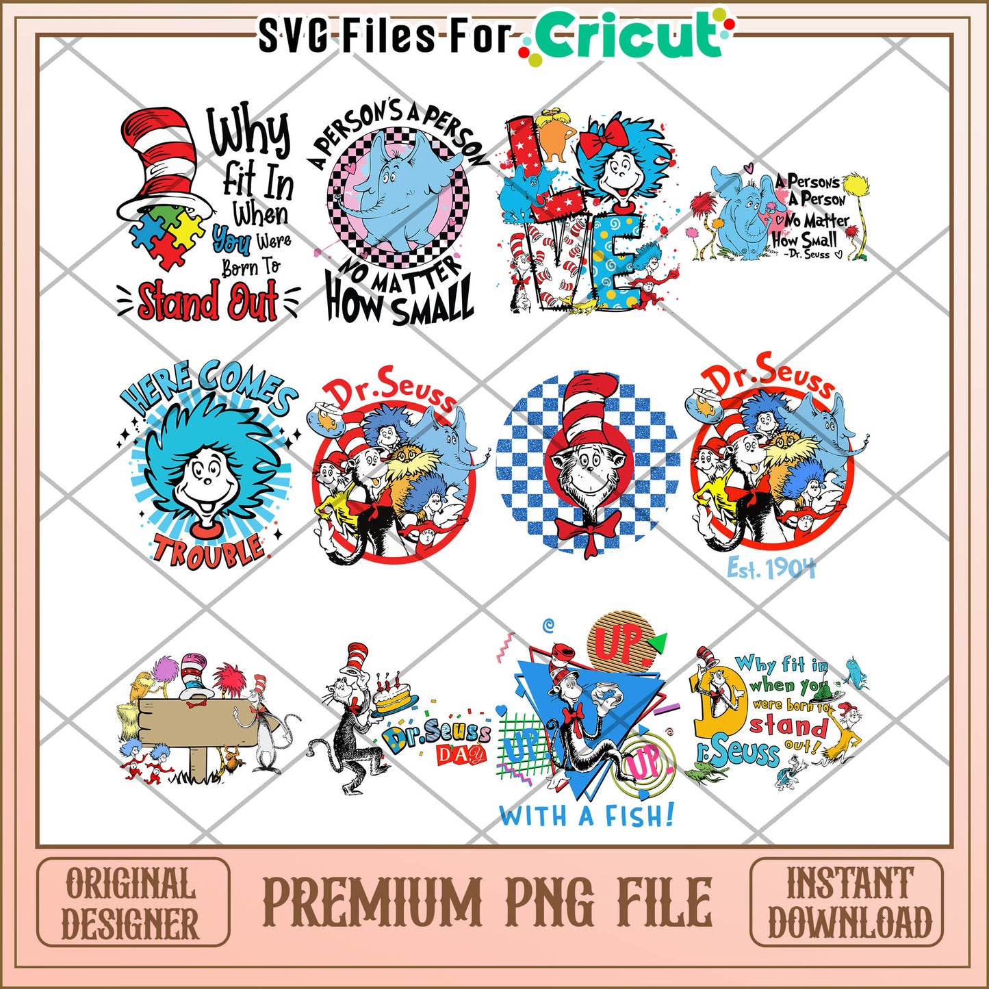 Creative Dr Seuss Inspirational Quote PNG Bundle Download