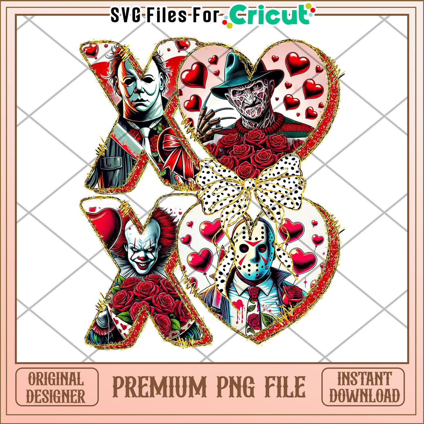 Creepy Horror Characters Hearts PNG for Cricut Crafting