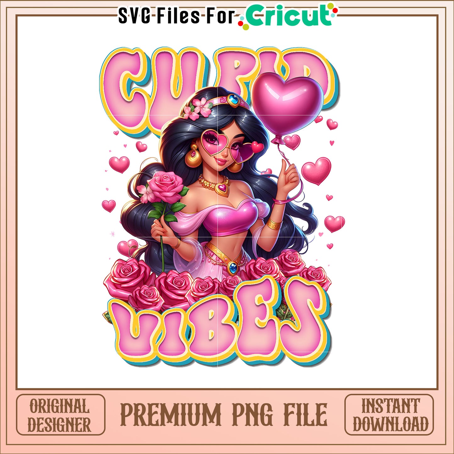 Cupid Vibes Colorful Heart Balloon and Floral Design PNG Art