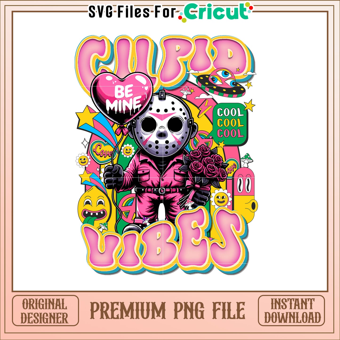 Cupid Vibes Pink Retro Valentine PNG