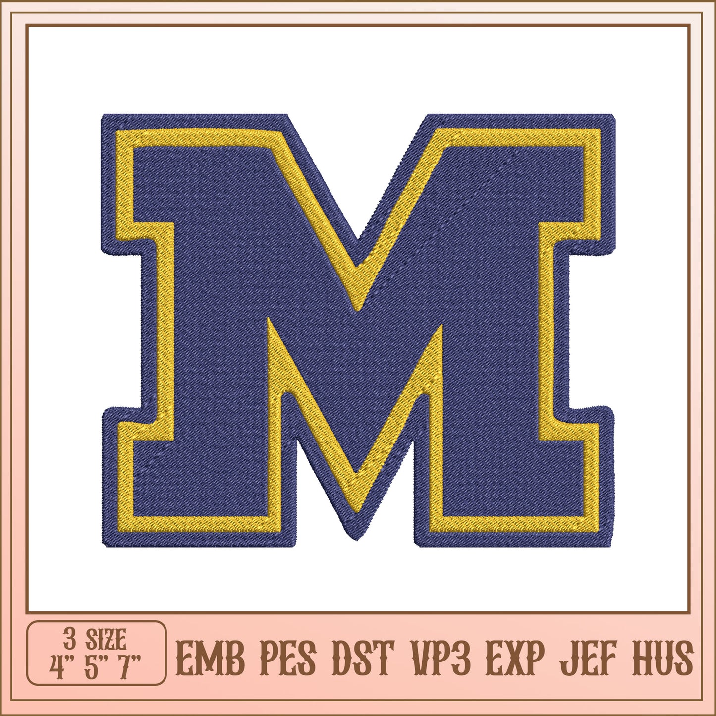 Custom Embroidery Design Letter M in Three Sizes for Sewing