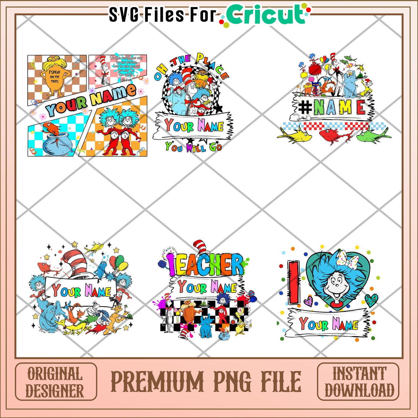 Custom Name Bundle Dr. Seuss Inspired PNG Files Kit