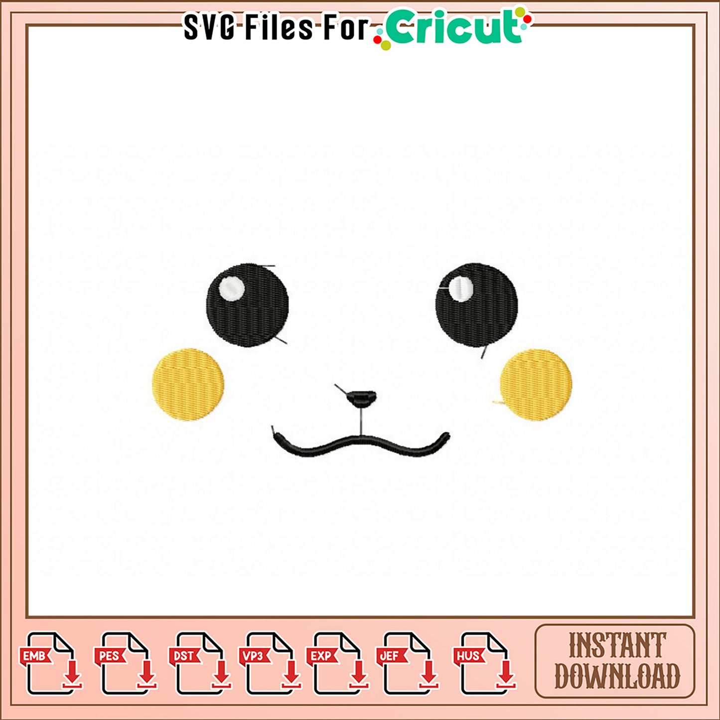 Cute Animal Face Embroidery Design Instant Download