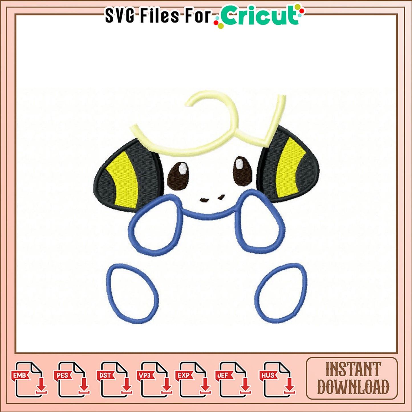 Cute Bee Embroidery Design for Instant Download Files