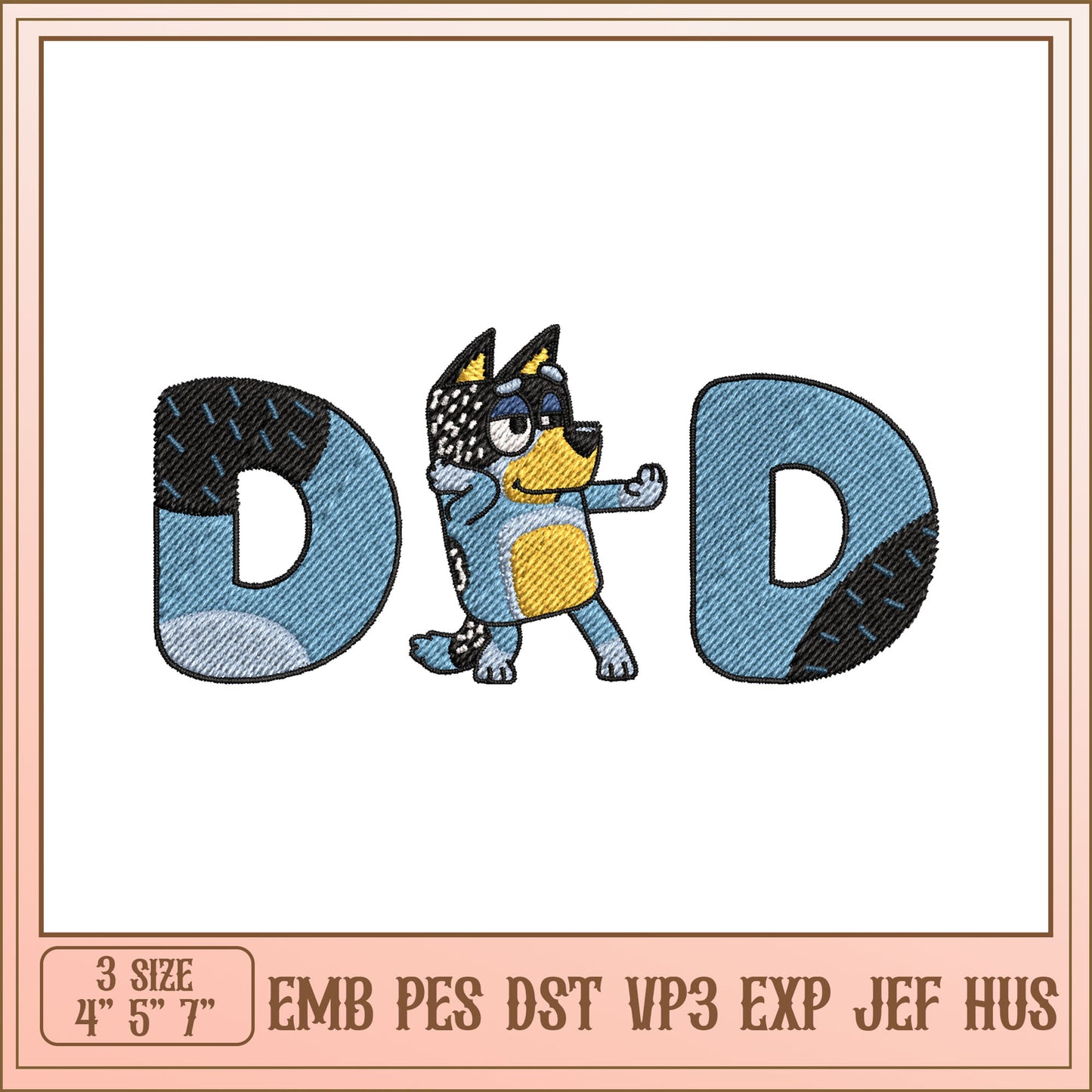 Cute Blue Dog D Embroidery Design for Kids Crafts Project