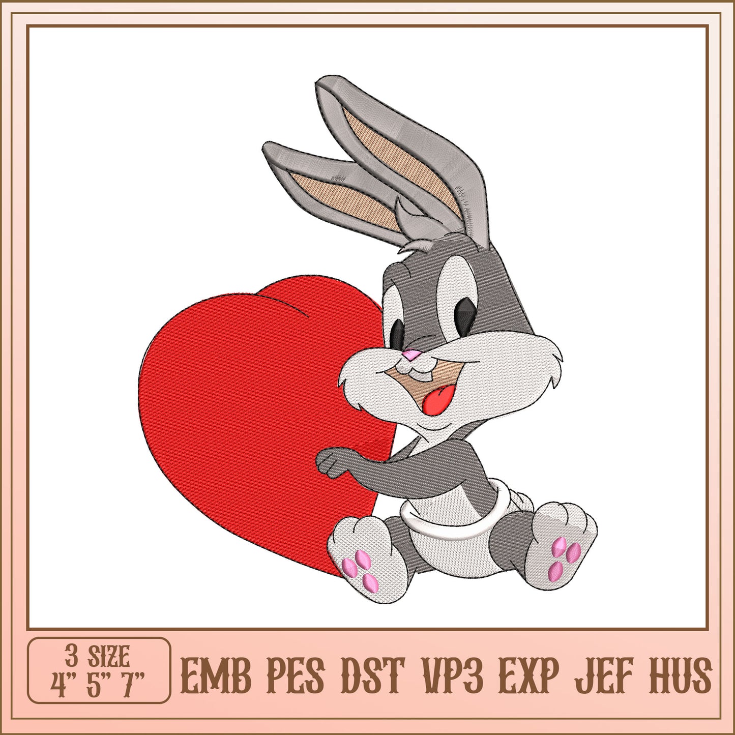 Cute Bunny with Heart Embroidery Design for Sewing Projects