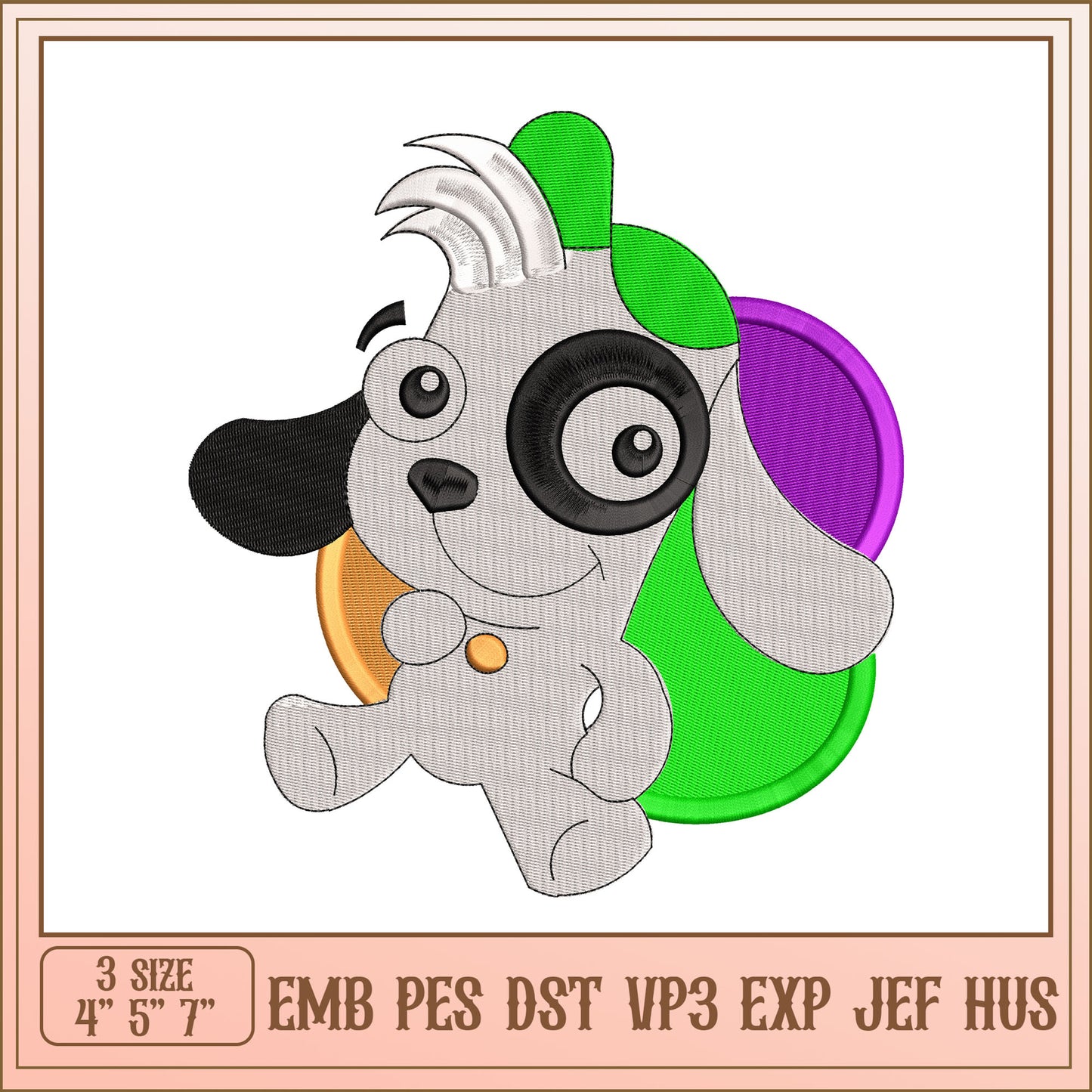 Cute Cartoon Dog Embroidery Design in Multiple Formats Sizes