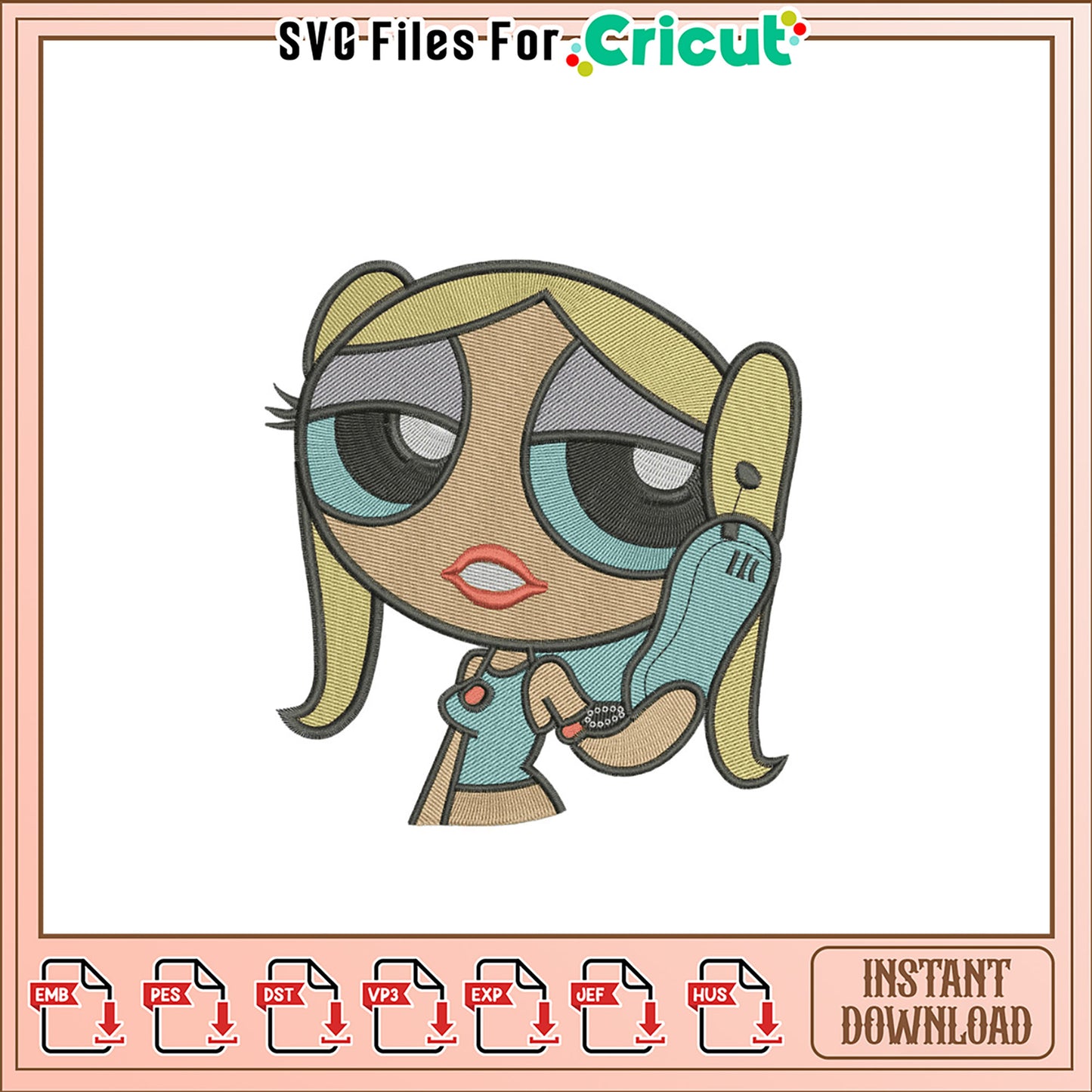 Cute Cartoon Girl Embroidery Design for Crafts Download