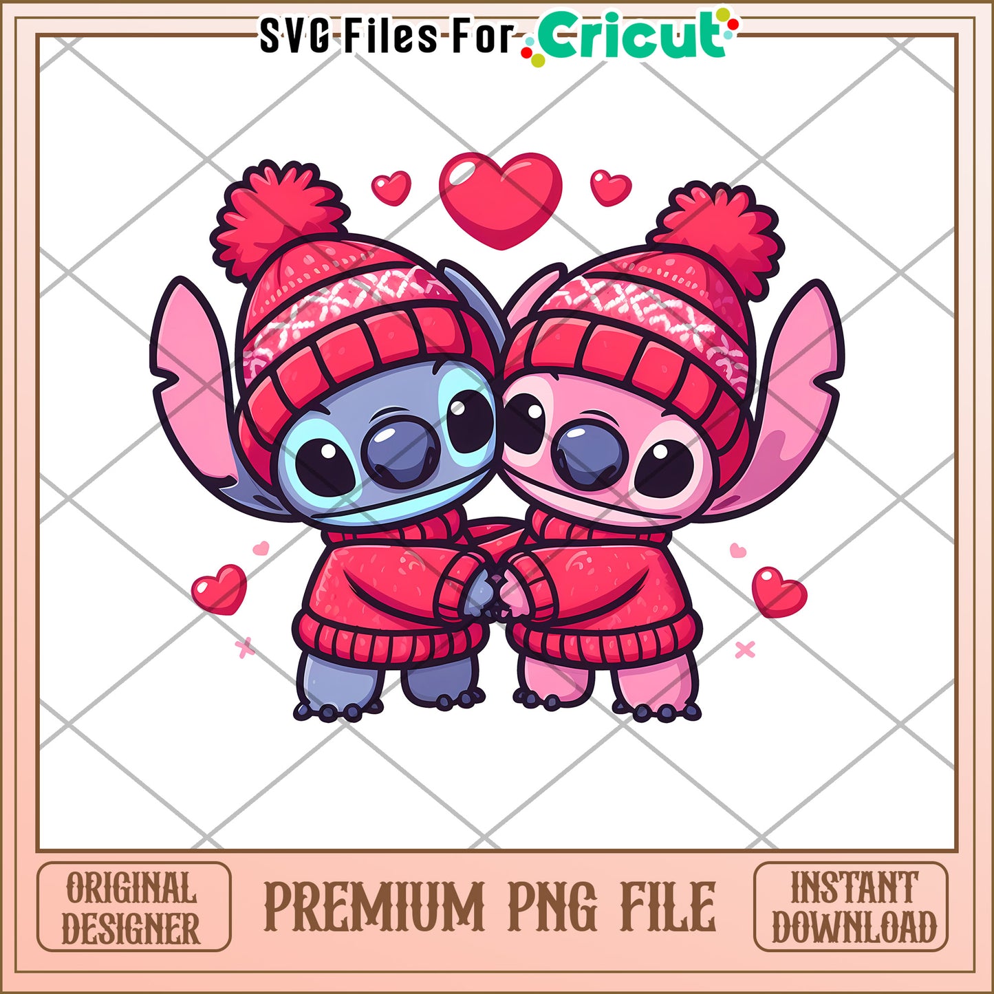 Cute Cartoon Stitch and Angel Valentine PNG File Download